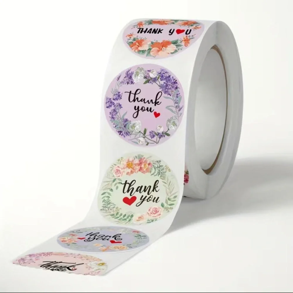 1rol/500pcs floral thank you‎ stickers